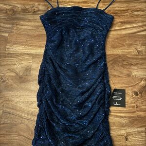 Lulu's Midnight Blue Ruched Mini Dress
